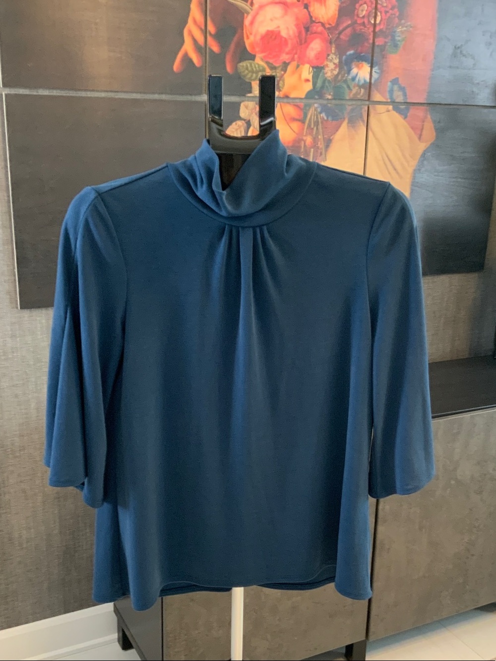 H by Halston Steal Blue Mock Neck Top M